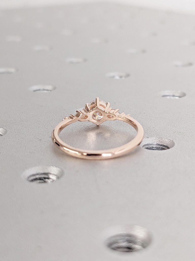 Dainty Gold Wedding Band | Pear, Round Moissanite Promise Ring For Her | Vintage Ring | Unique Proposal Ring Perfect Delicate Bridal Jewelry