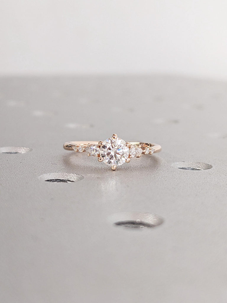 Vintage Rose Gold Moissanite Engagement Ring | Unqiue Round cut Diamond Wedding Ring | Prong Set Ring | Promise Anniversary Bridal ring