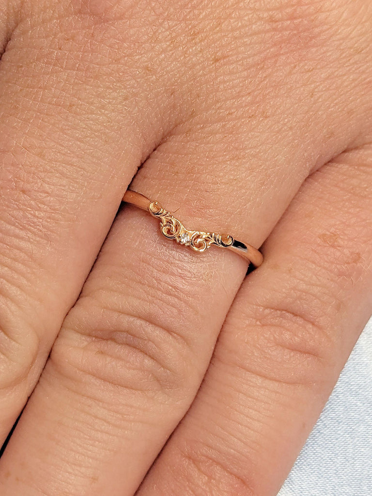 Nature Inspired Lab Diamond Ring | Dainty Curve Filigree Ring | 14K Rose Gold Vintage Promise Ring