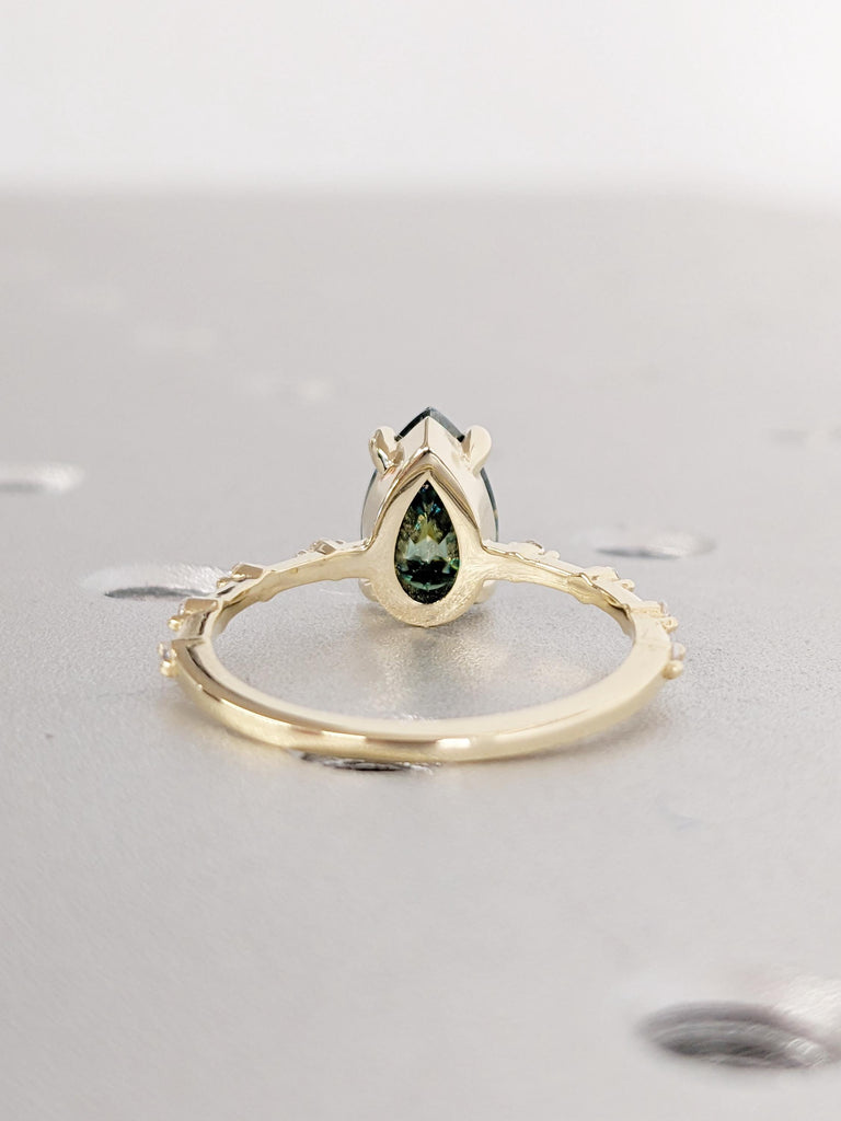 Pear cut Green Moissanite Anniversary Ring