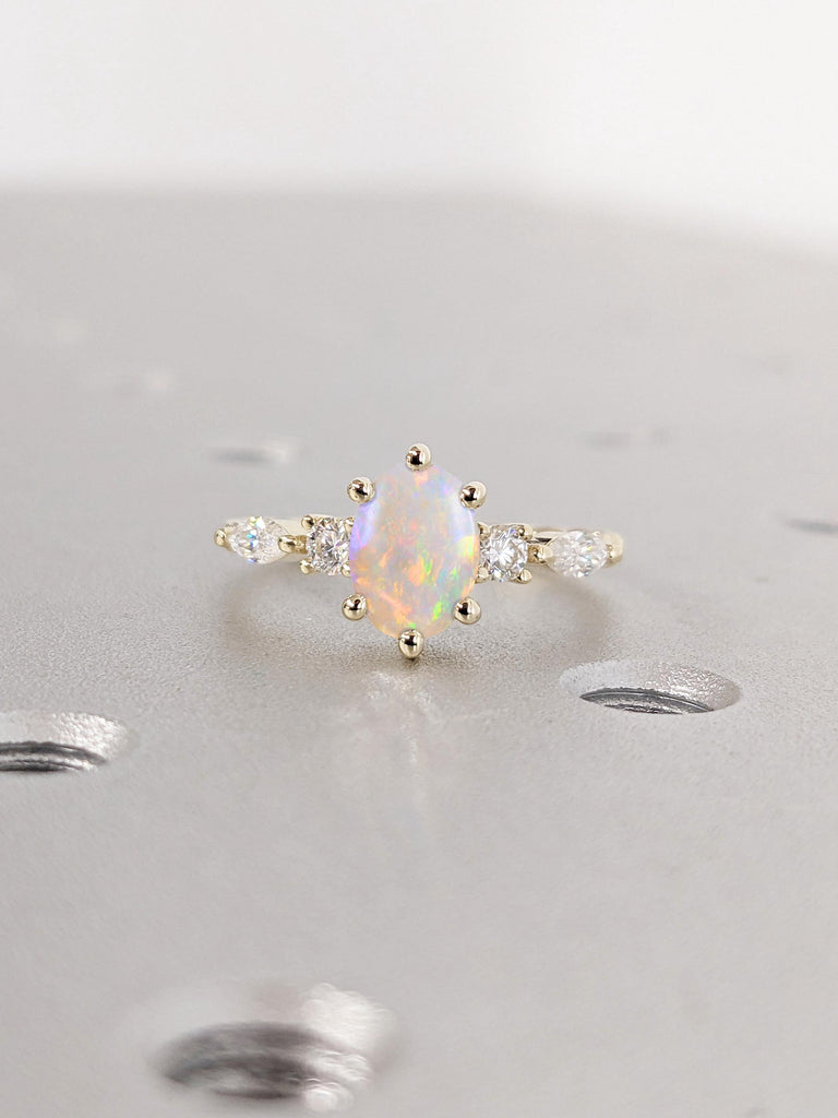 1ct Natural Opal Ring 14k Gold Ring | October Birthstone Ring | Stunning Oval Cut Opal Anniversary Ring Gift For Her Birthday Ring Gift