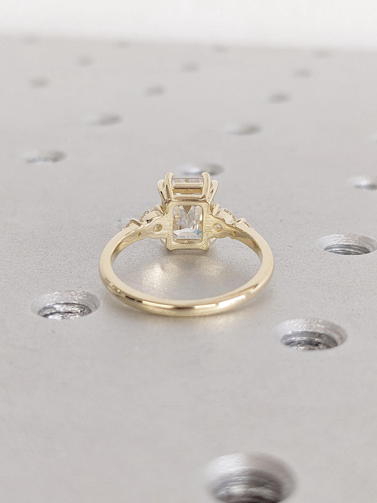 Unique 1-2ct Emerald Cut Lab Grown Diamond Anniversary Ring | Diamond Engagement Promise Ring | Open Basket Wedding Bridal Ring Custom Ring