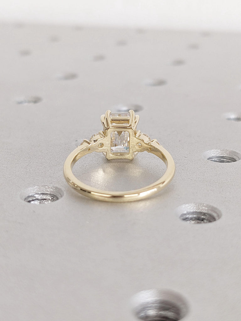 Vintage Emerald Cut Moissanite Engagement Ring | Delicate Anniversary Ring | Double Prong Set Simulated Diamond Ring | Lab Diamond Cluster