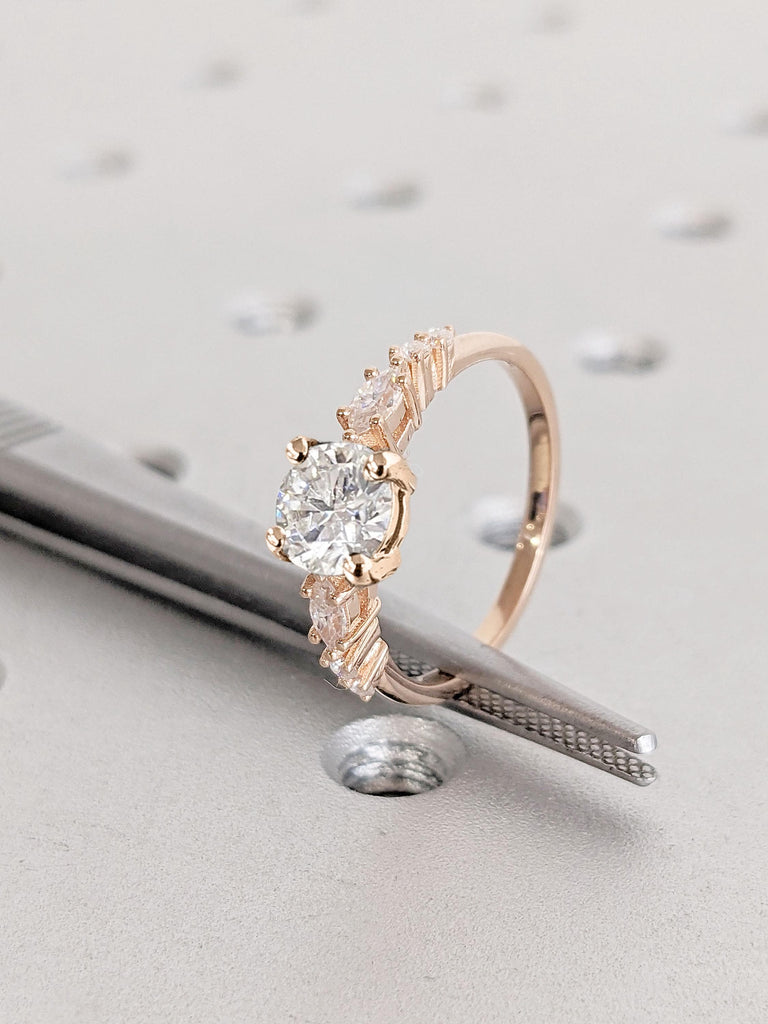 Round Lab Grown Diamond Engagement Ring | Vintage Unique Rose Gold Promise Ring | Women Marquise Cluster Ring | Diamond Wedding Bridal Ring