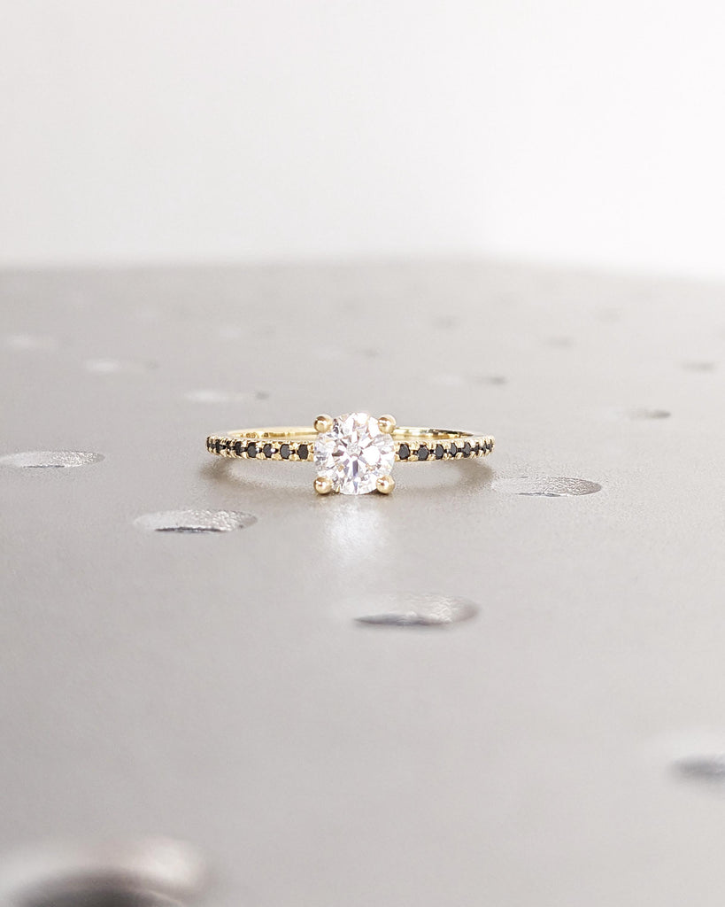 Vintage Moissanite Engagement Ring Set Unique Yellow Gold Engagement Ring Set Dainty Diamond Bridal Set Promise Ring Anniversary Gift