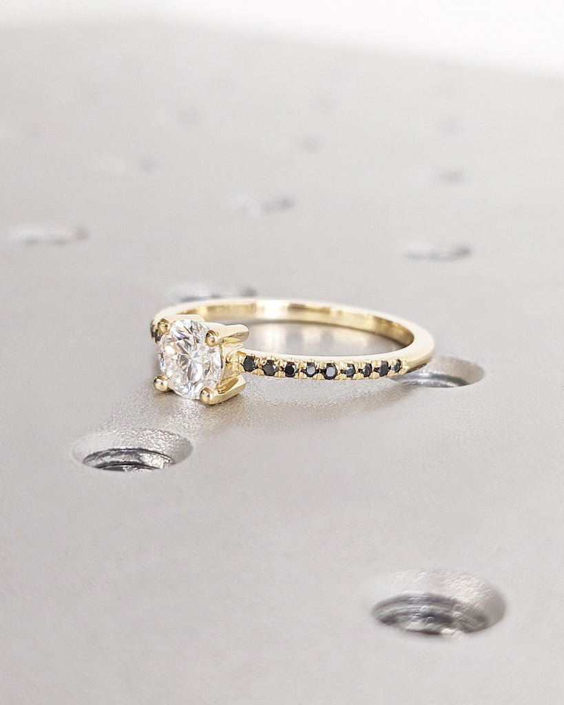 Vintage Moissanite Engagement Ring Set Unique Yellow Gold Engagement Ring Set Dainty Diamond Bridal Set Promise Ring Anniversary Gift