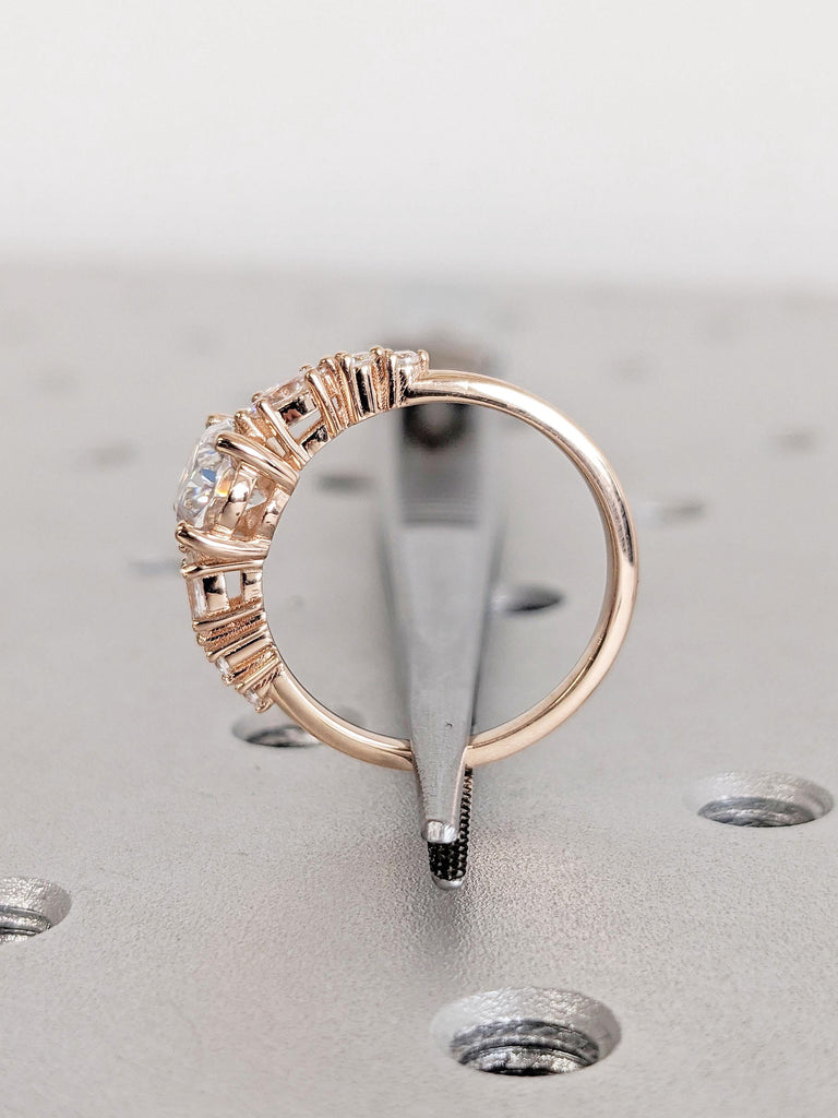 Oval Moissanite Engagement Ring • 14K Rose Gold Ring • Unique Marquise Round Diamond Cluster Ring • Moissanite Ring • Bridal Wedding Jewelry