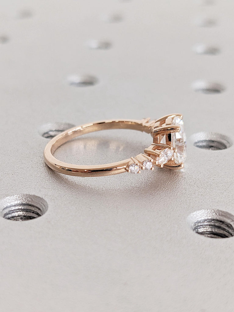 Vintage Oval cut Moissanite Engagement Ring | 1CT Moissanite Ring | Rose Gold Promise Ring | Unique Stacking Ring | Diamond Cluster Ring