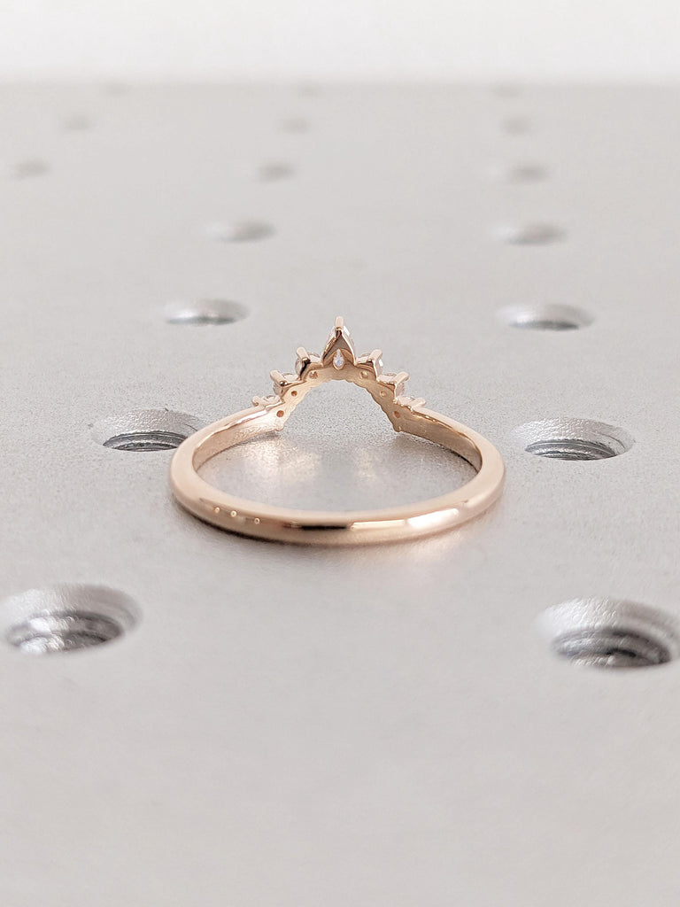 Curved Wedding Band, Rose Gold Matching Band, Diamond or Moissanite, Unique Stacking Band, Vintage Arched Ring, Half Halo, Anniversary Ring