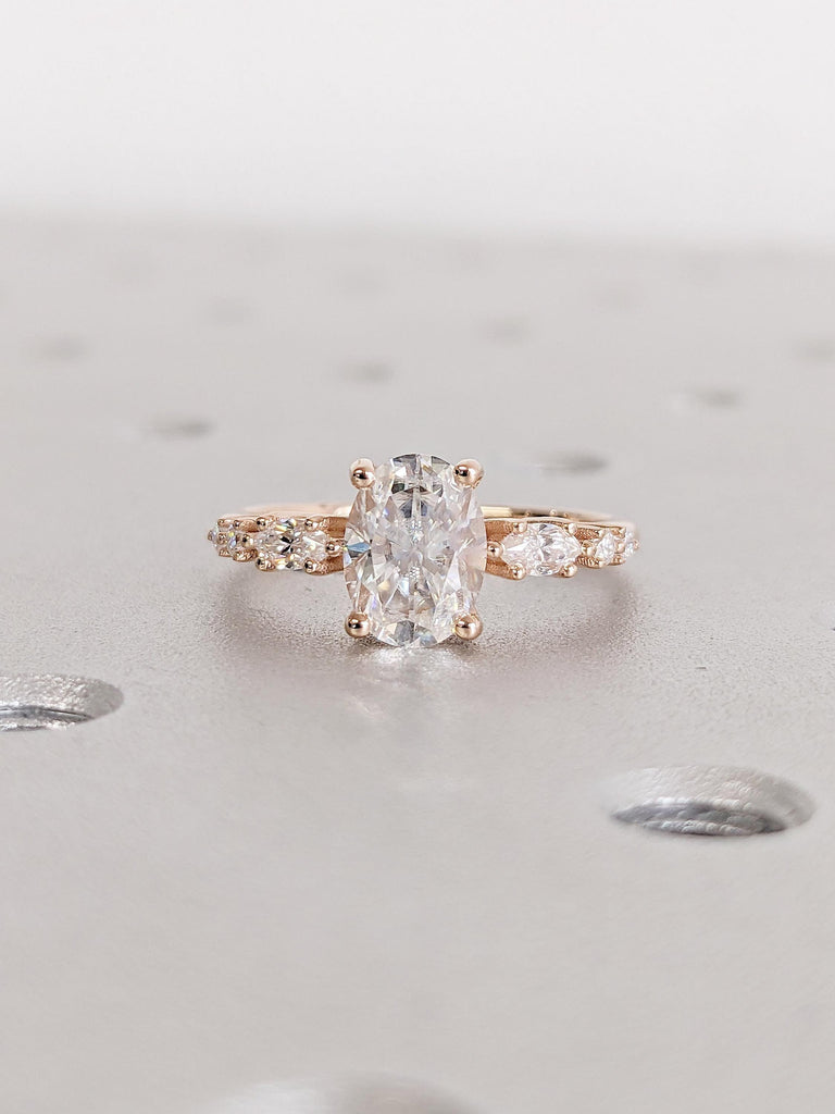 Vintage Moissanite Engagement Ring Set | 1CT Moissanite Ring | Oval cut Ring | Rose Gold Promise Ring | Unique Stacking Ring | Diamond Cluster Ring