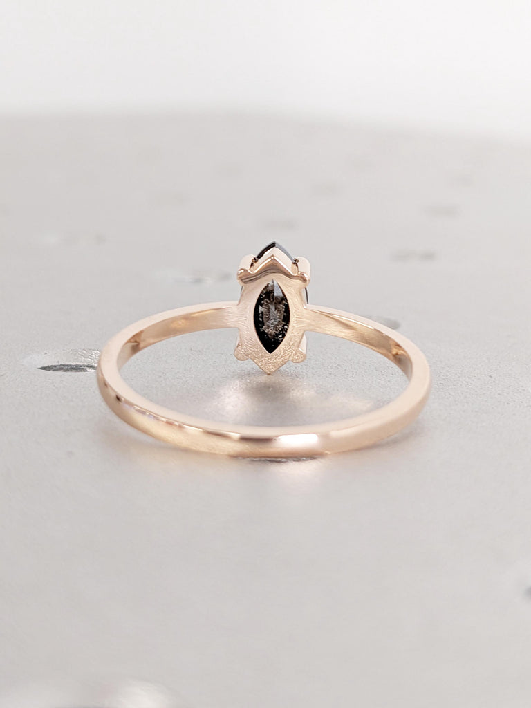 14k Rose Gold Marquise Salt and Pepper Diamond Engagement Ring