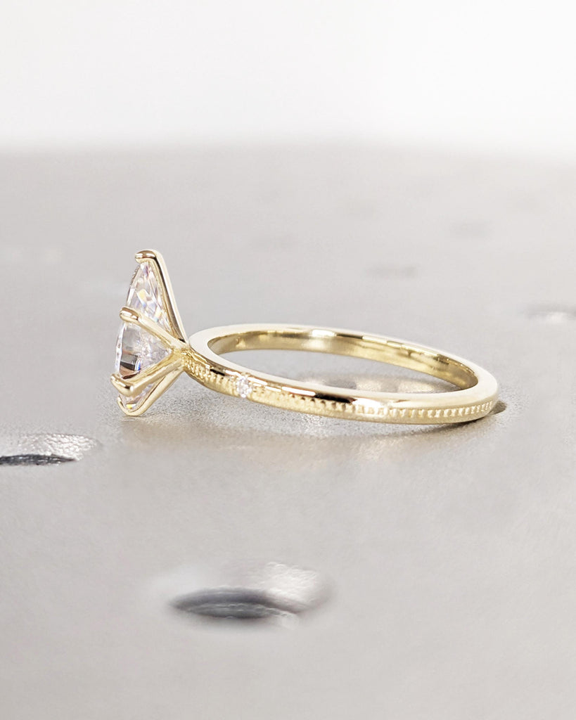 Vintage Inspired Marquise Moissanite Ring, Braided Engagement Ring, 14K Gold Diamond Accent Wedding Ring, Unique Solitaire Ring, Bridal Ring