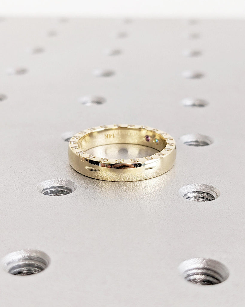 Polished Finish Woman Wedding Band | 14K Yellow Gold Diamond Eternity Ring | Stacking Ring