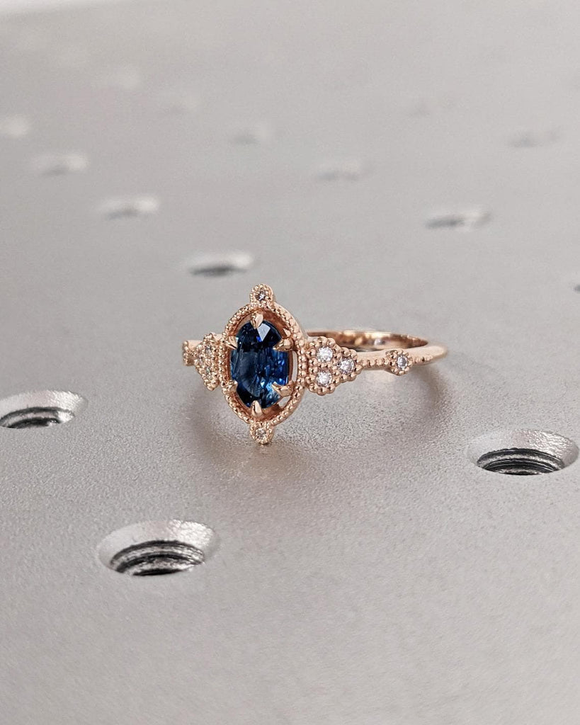 Oval cut Ring | Sapphire Ring | Solid Rose Gold Wedding Ring | Vintage Engagement Ring | Woman Bridal Jewelry | Custom Ring