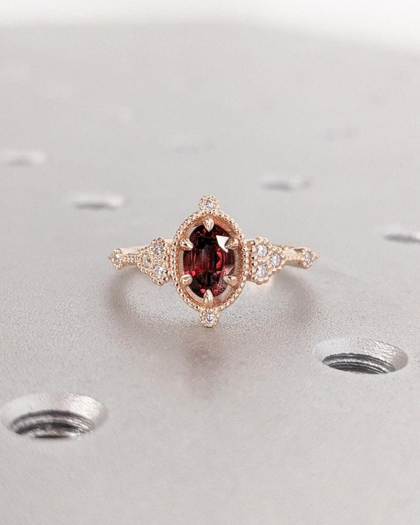 1, 1.5, 2ct Lab Grown Red Ruby Real Rose Gold Ring For Women | Lab Diamond Cluster Engagement Ring | Solitaire Ring Oval Cut Birthstone Ring