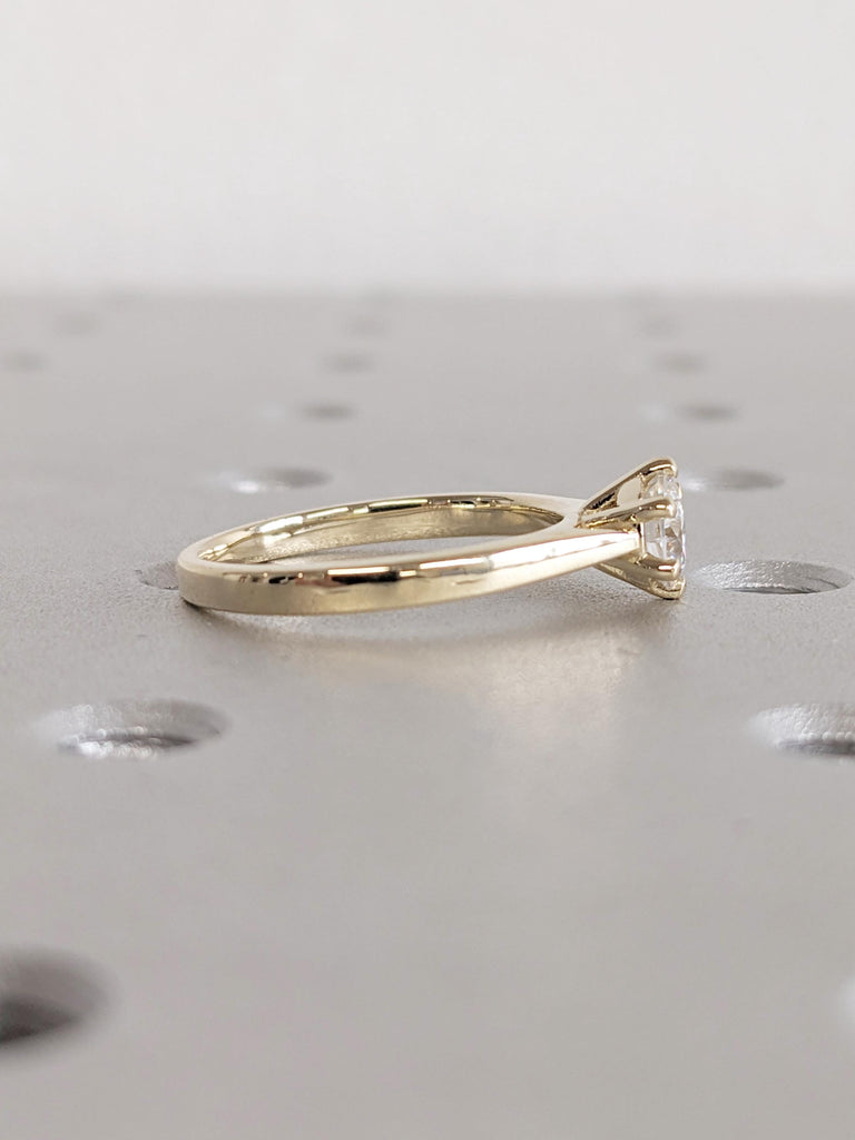 Unique Moissanite Anniversary Ring, 14k Gold Wedding Band, Solitaire Wedding Ring, Art Deco Ring, Minimalist Engagement Ring, Gift for Her