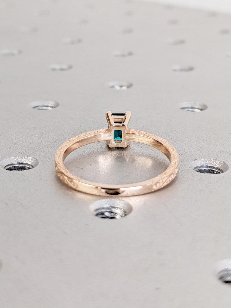 Vintage Emerald Engagement Ring | 14k Rose Gold Emerald Cut Ring | Bridal Gift for Daughter | Unique Wedding Gift for Women | Proposal Ring