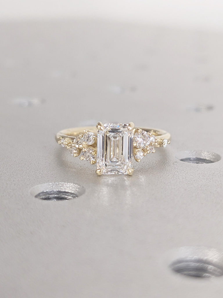 14K Yellow Gold Emerald Cut Moissanite Engagement Ring | Unique Moissanite Wedding Ring | Snowdrift Engagement or Birthday Gift for Wife