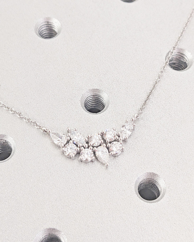 Lab Grown Diamond Cluster Necklace | Marquise, Pear and Round Diamonds | Dainty White Gold Diamond Necklace, Delicate And Sparkles Beautiful