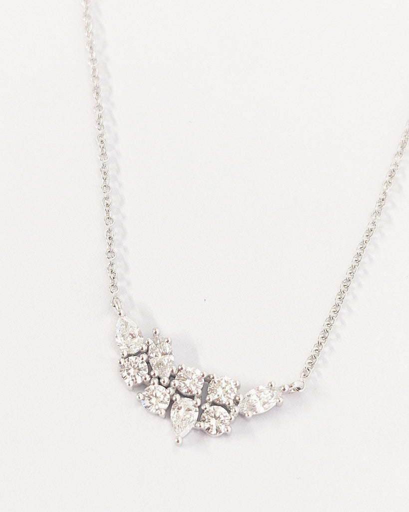 Multi Stone Moissanite Necklace | Marquise, Pear and Round Moissanite | Dainty White Gold Moissanite Necklace | Delicate Sparkles Beautiful