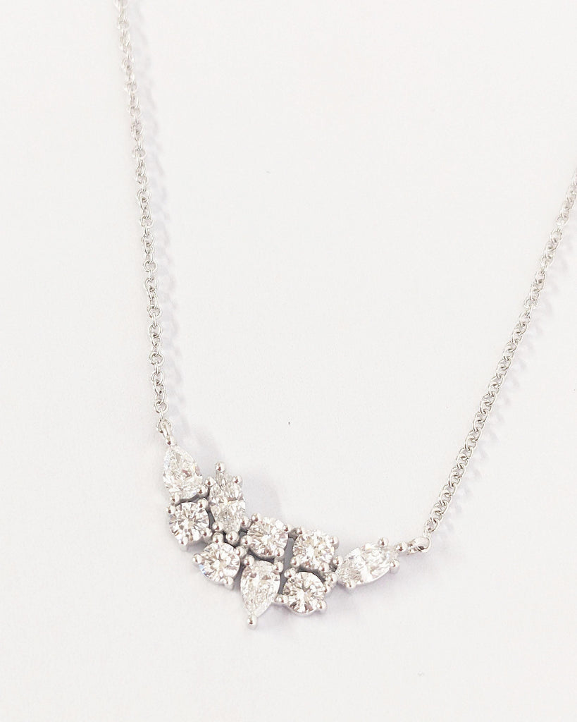 Multi Stone Diamond Necklace | Marquise, Pear and Round Diamond | Dainty White Gold Diamond Necklace | Delicate Sparkles Beautiful