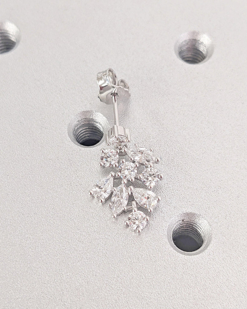 Lab Diamond Cluster Bridal Drop Earrings | Wedding Earrings for Bride | 14k White Gold Earrings | Wedding Jewellery | Woman Stud Earrings