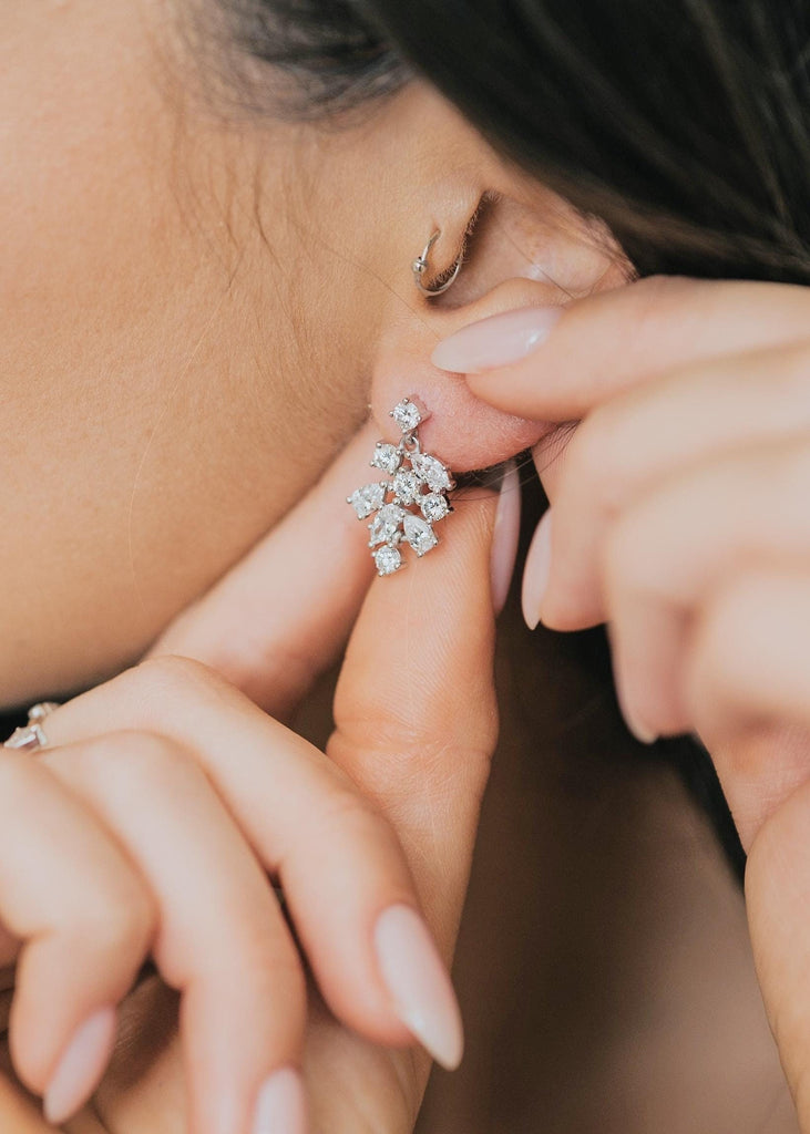 Natural Diamonds Bridal Earrings Chandelier Earring | Dangle Earrings | Drop Earrings | White Gold Bridal Jewelry | Woman Wedding Earrings