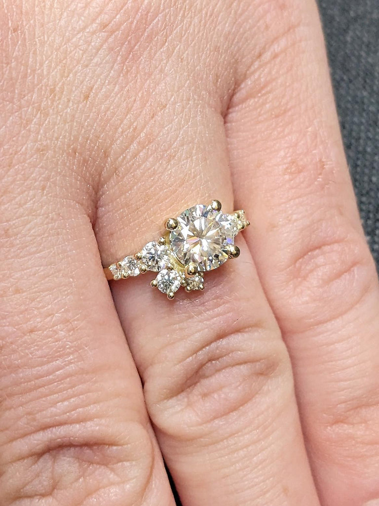 Asymmetrical Moissanite Cluster Wedding Anniversary Ring | Unique Proposal Ring