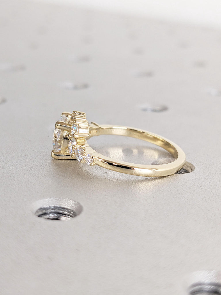 Lab Grown Diamond Promise Ring | Solid Yellow Gold Wedding Ring | Woman Bridal Jewelry Lab Diamond Cluster Ring | Asymmetrical Diamond Ring