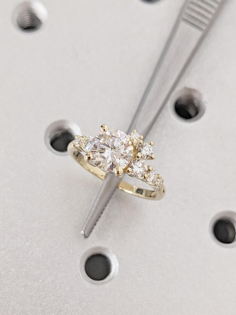 1ct Lab Grown Diamond Promise Ring | Solid Yellow Gold Wedding Ring | Woman Bridal Jewelry | Lab Diamond Cluster Ring | Conflict Free Diamond