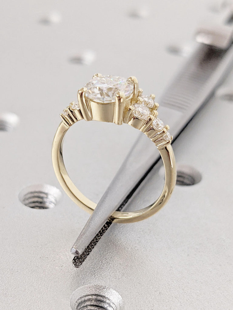 Unique Prong Set Diamond Cluster Ring | Art Deco Promise Anniversary Ring for Her