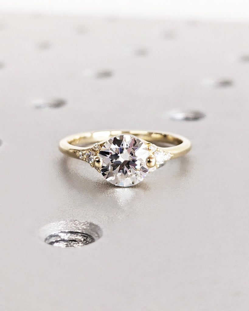 Vintage Moissanite Engagement Ring | Round Cut Art Deco Moissanite Ring | Yellow Gold Ring | Anniversary Promise Ring | Unique Wedding Ring