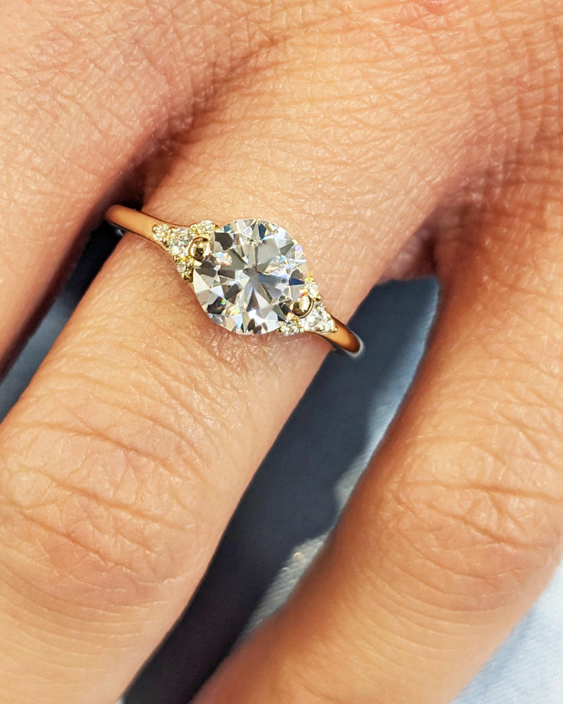 Vintage Moissanite Engagement Ring | Round Cut Art Deco Moissanite Ring | Yellow Gold Ring | Anniversary Promise Ring | Unique Wedding Ring