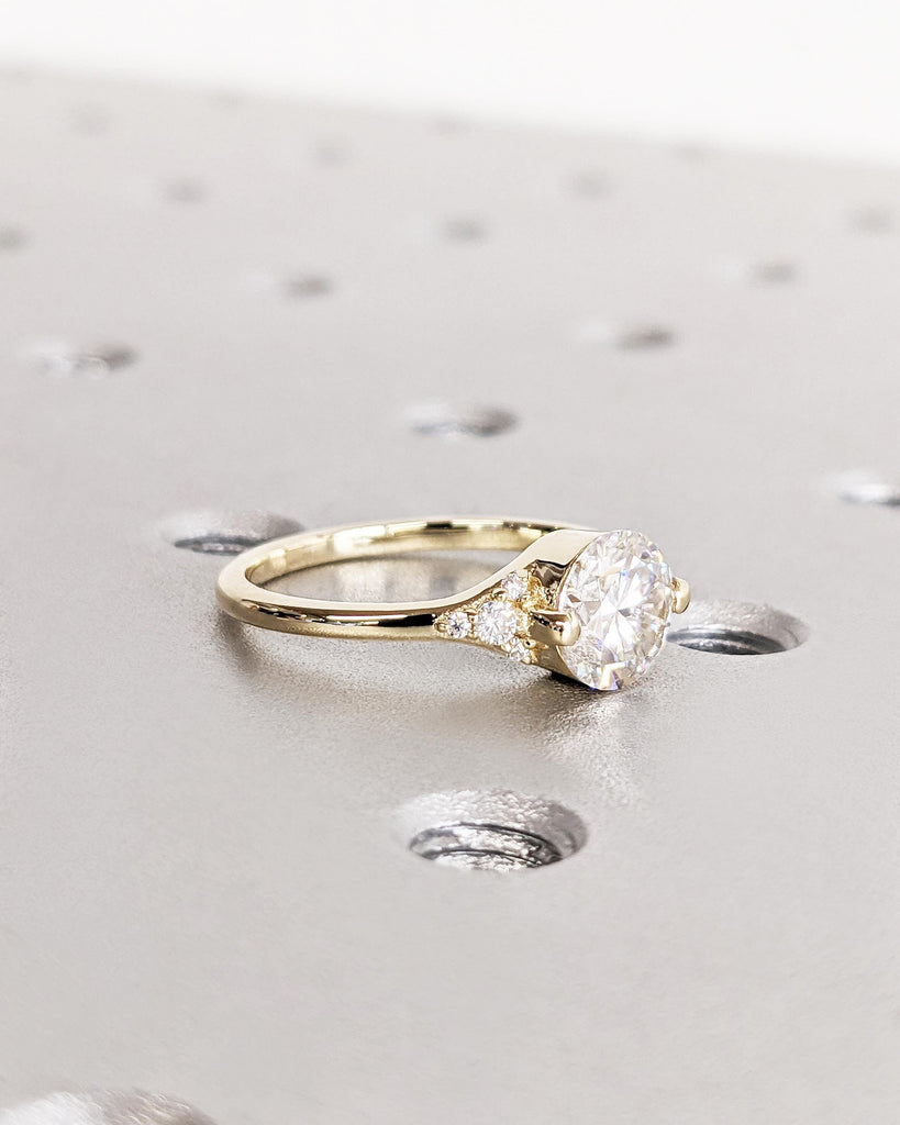 Vintage Moissanite Engagement Ring | Round Cut Art Deco Moissanite Ring | Yellow Gold Ring | Anniversary Promise Ring | Unique Wedding Ring