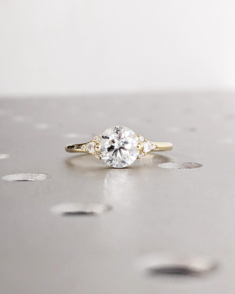 Vintage Lab Grown Diamond Engagement Ring | Round Cut Art Deco Lab Diamond Ring | Yellow Gold Ring | Anniversary Promise Ring | Wedding Ring