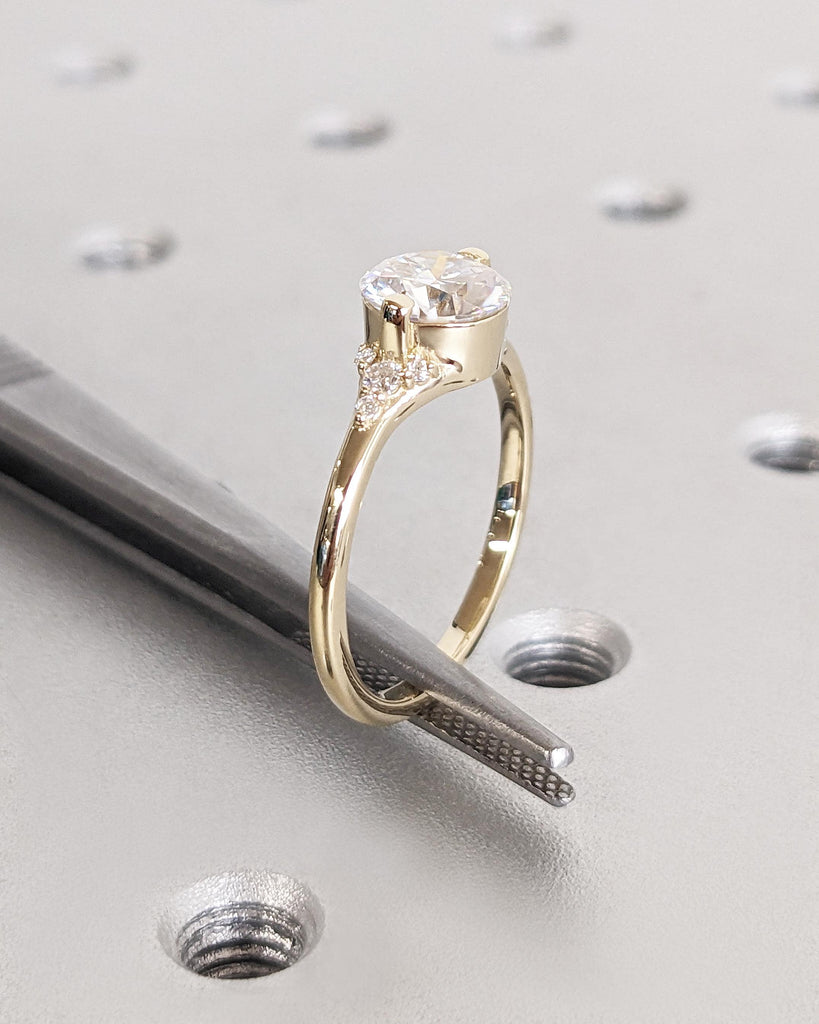 Yellow Gold Round Cut Lab Grown Diamond Ring | Diamond Cluster Art Deco Promise Anniversary Ring | Simulant Diamond Solitaire Ring for Her