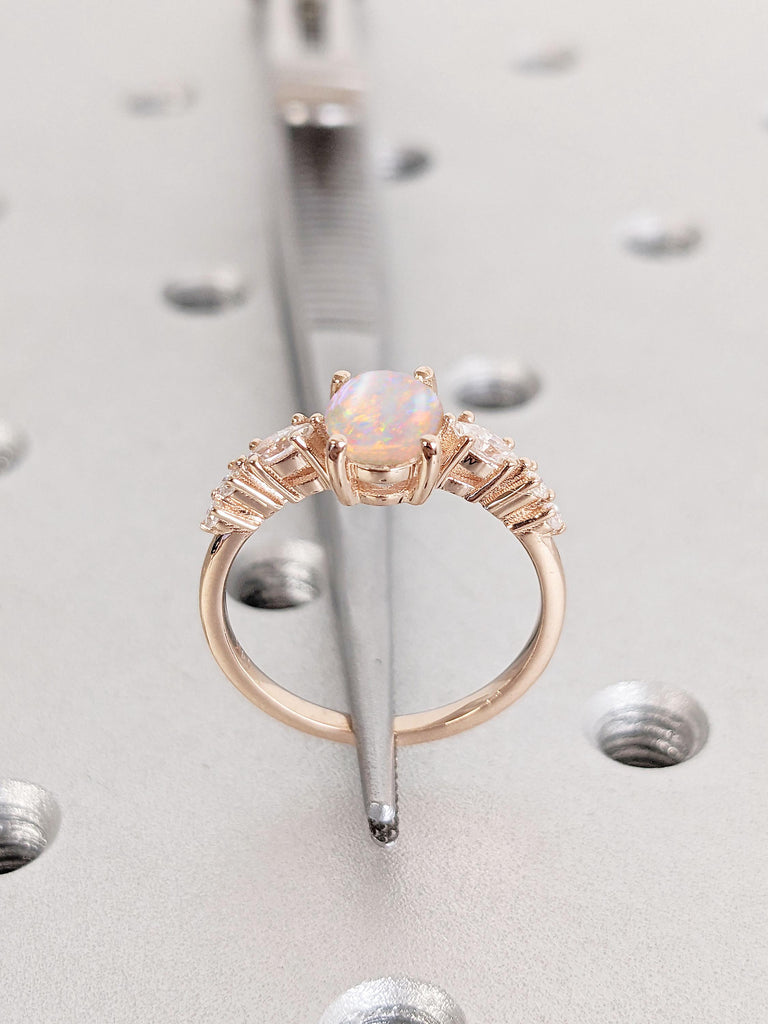 1ct Oval cut Opal Prong Set Wedding Anniversary Ring for Her | Art Deco Diamond Cluster Promise Ring | Vintage 14k Rose Gold Engagement Ring