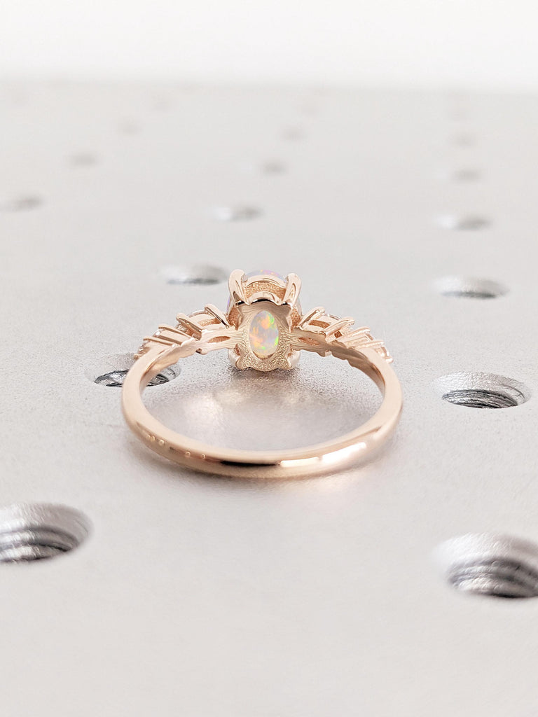 Oval cut White Opal Ring | Lab Diamond Cluster Engagement Ring | Dainty Ring | 14k Rose Gold Promise Ring | October Birthstone | Bridal Gift