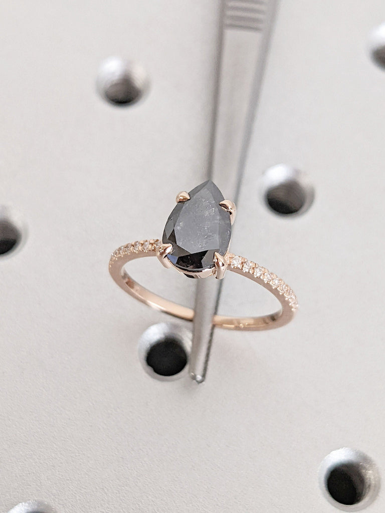 Unique Natural Salt and Pepper Black Diamond Ring | 14k Rose Gold Engagement Ring | Diamond Band | Hal Eternity Ring