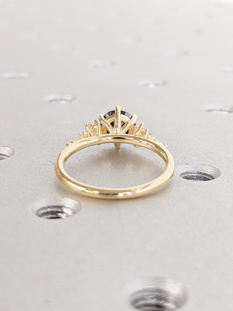 18k Yellow Gold Snowdrift Moissanite Ring | Salt and Pepper Vintage Rings | Unique Statement Ring | Wedding Rings | Gift For Wife