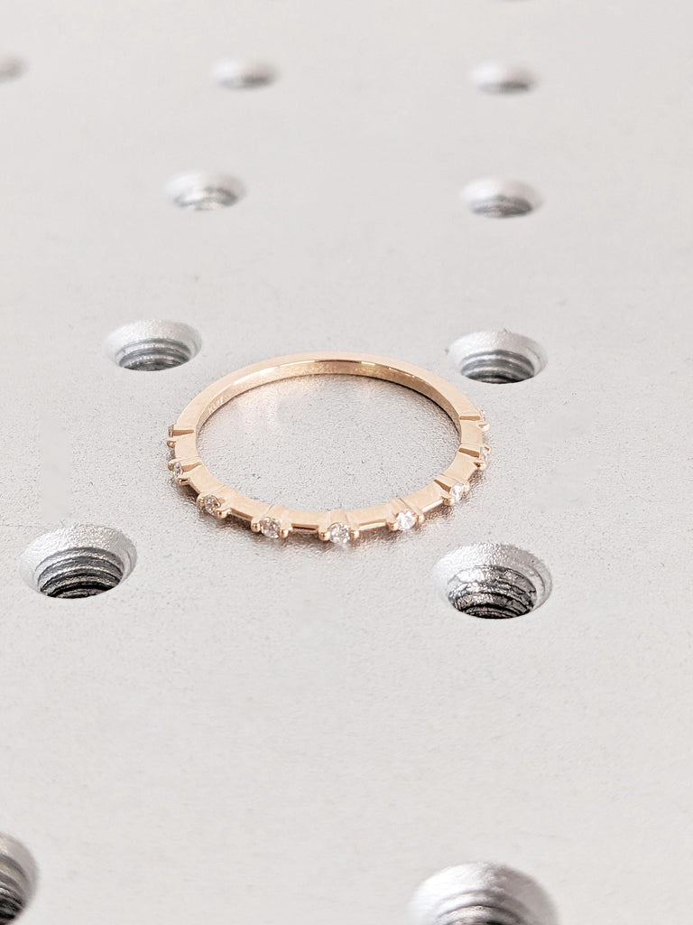 14k Rose Gold Diamond Half Eternity Ring | Matching Diamond Ring | Delicate Stackable Ring | Thin Gold Ring for Her | Woman Wedding Ring