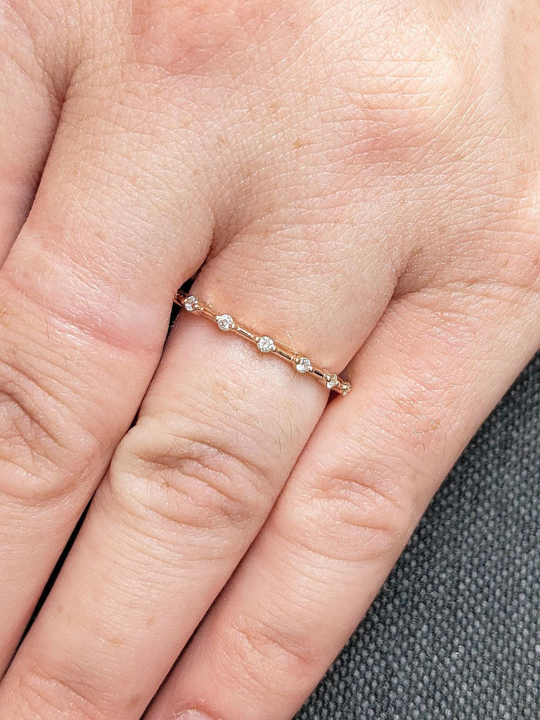 Delicate Distance Band Moissanite Stacking Ring | 14K Rose Gold Ring | Matching Wedding Ring | Woman Half Eternity Ring