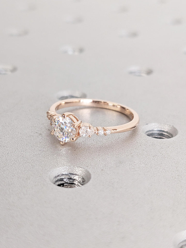 Dainty Gold Wedding Band | Pear, Round Moissanite Promise Ring For Her | Vintage Ring | Unique Proposal Ring Perfect Delicate Bridal Jewelry