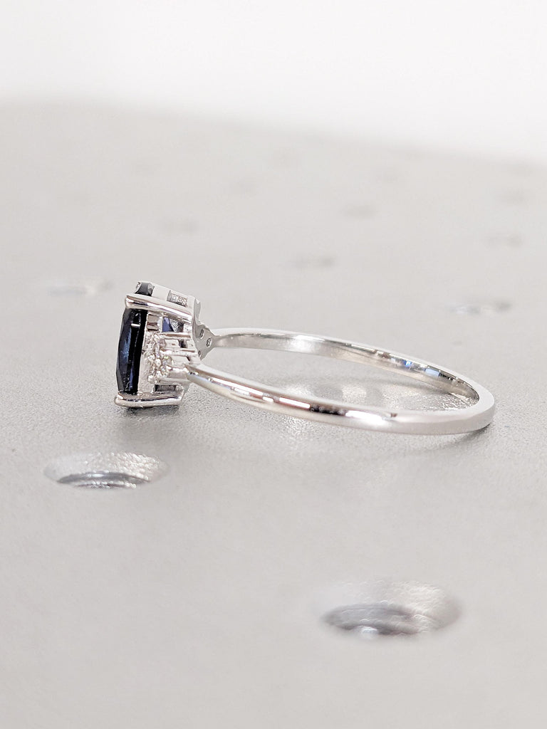 Vintage Blue Sapphire Ring | Oval Engagement Ring | Platinum Diamond or Moissanite Wedding Ring | Unique Sapphire Jewelry | Lab Sapphire