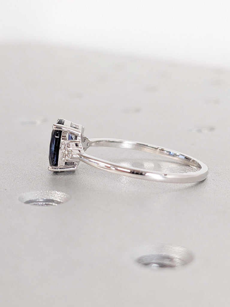 Oval Cut Lab Sapphire Promise Ring | Art Deco Platinum Diamond or Moissanite Statement Ring | Anniversary Gift for Her | Rings for Women