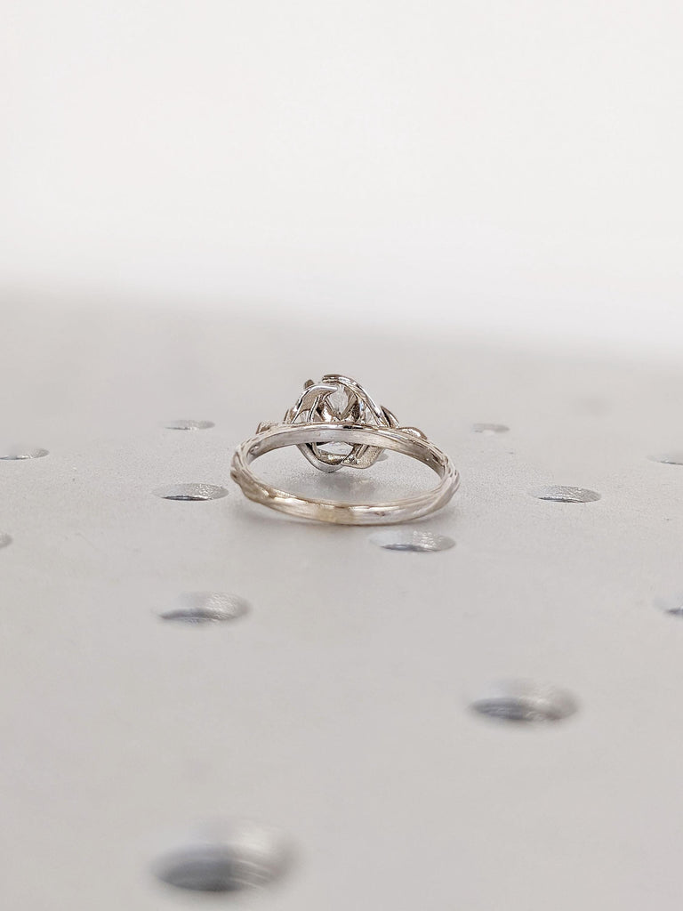 Solitaire Lab Grown Diamond Engagement Ring | Nature Inspired Solid Gold Promise Ring | Leaves Twigs Wedding Band | Unique Proposal Ring