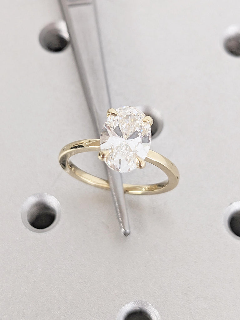 Oval Engagement Ring | 14k Yellow Gold Moissanite Solitaire Ring | Anniversary Gift for Girlfriend | Unique Gold Rings | Anniversary Jewelry