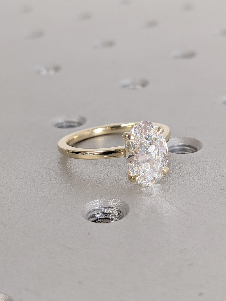 Oval Engagement Ring | 14k Yellow Gold Moissanite Solitaire Ring | Anniversary Gift for Girlfriend | Unique Gold Rings | Anniversary Jewelry