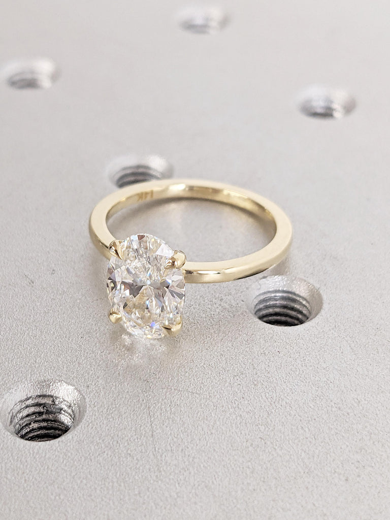 Oval Engagement Ring | 14k Yellow Gold Moissanite Solitaire Ring | Anniversary Gift for Girlfriend | Unique Gold Rings | Anniversary Jewelry