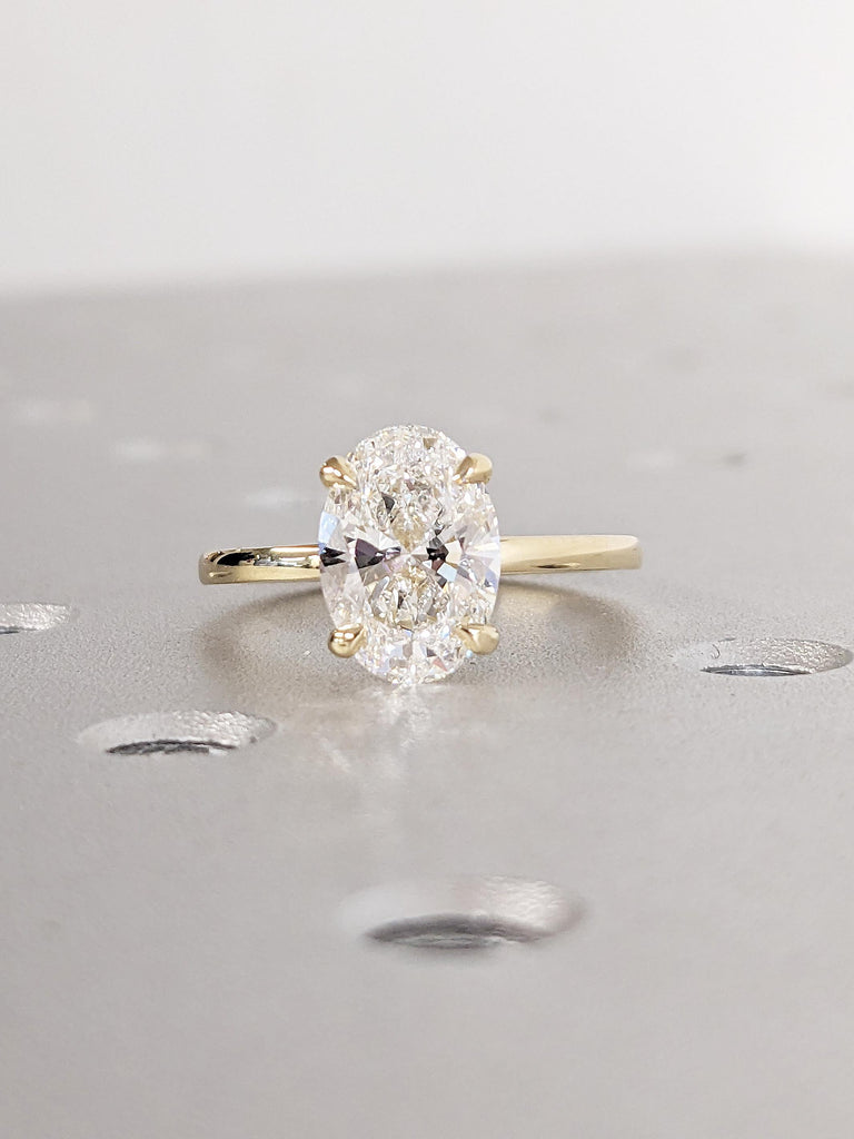 Oval Engagement Ring | 14k Yellow Gold Moissanite Solitaire Ring | Anniversary Gift for Girlfriend | Unique Gold Rings | Anniversary Jewelry